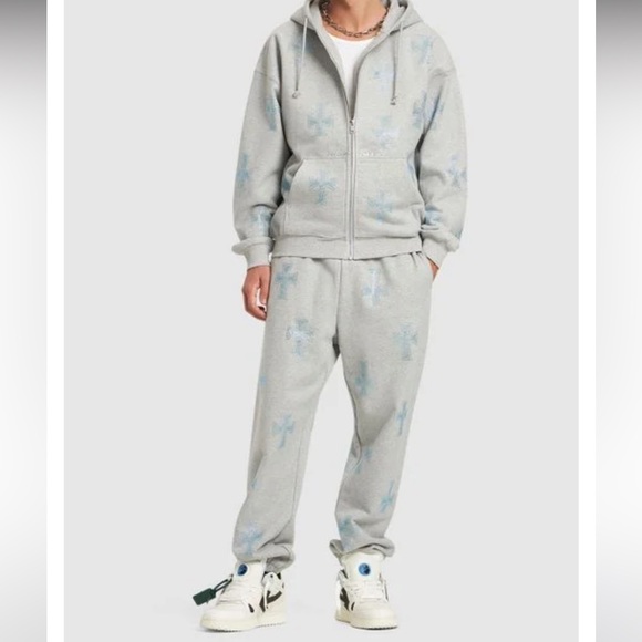 Unknown Men's Gray Rhinestone Cross Cotton sweatpants - Picture 1 of 7